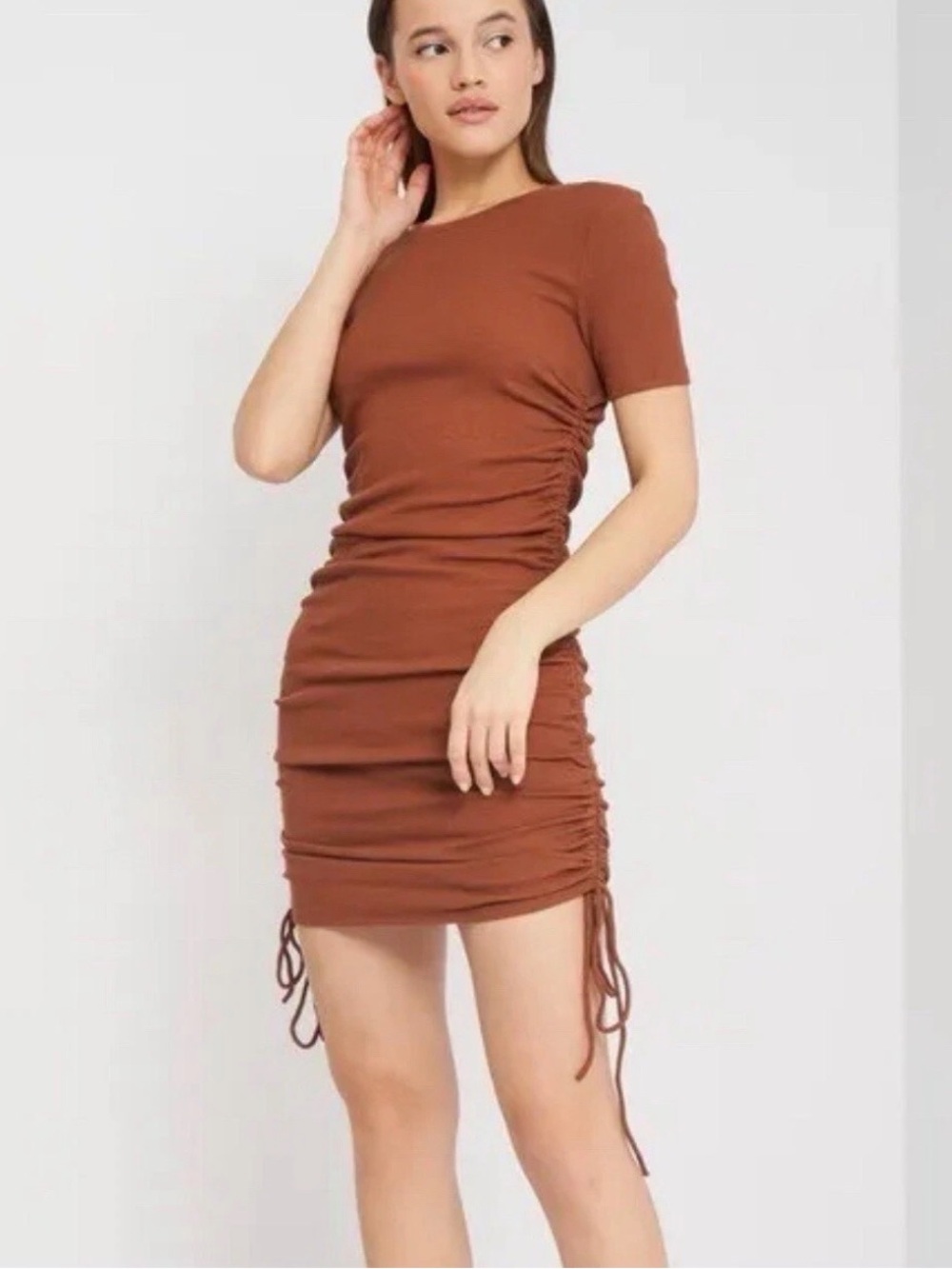Zara Women’s Copper Brown Ruched Side Bodycon Minidress